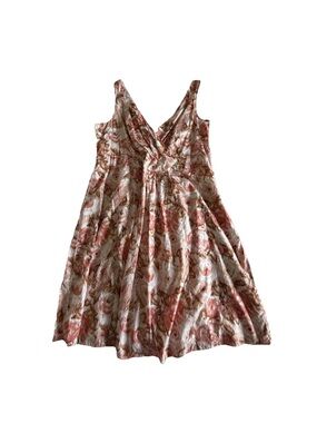 Lands' End Dress Womens 18W Pink Floral Cotton Fit Flare Lined Sundress V Neck